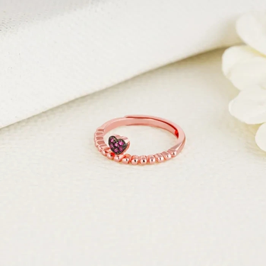 Rose Gold Red Hearts Ring