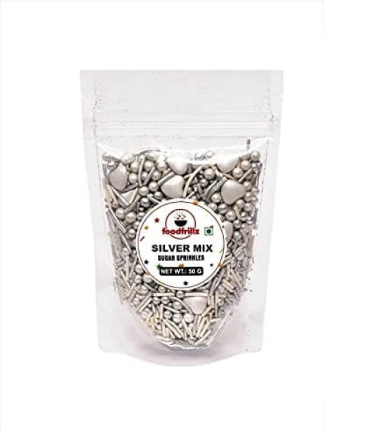 foodfrillz Silver-Mix Sprinkles, 50 g for cake decoration and toppings