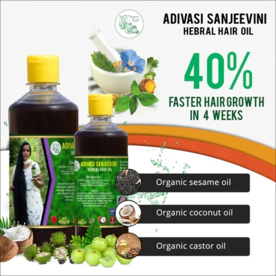 Adivasi Jeeva Sanjeevini Herbal Hair Growth oil - Ayurvedic Hair Growth oil-Buy 1 Get 1 Free