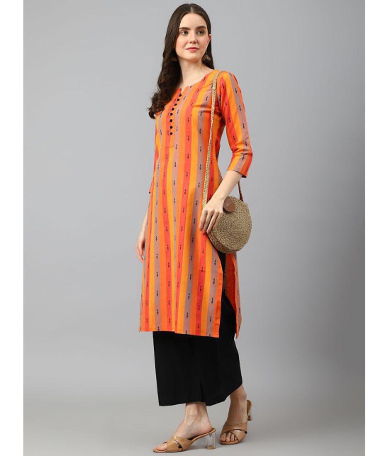 Hritika Cotton Blend Striped Straight Womens Kurti - Orange ( Pack of 1 ) - None