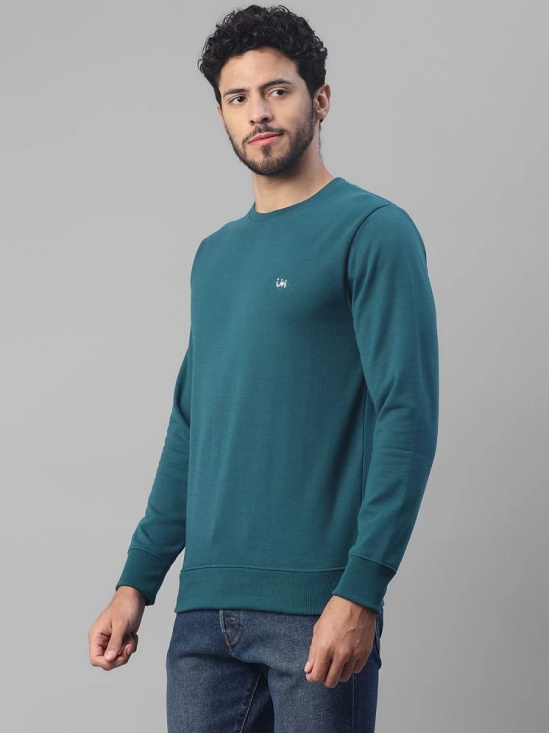 UrbanMark Men Regular Fit Solid Full Sleeves Round Neck Fleece Sweatshirt-Teal Blue - None