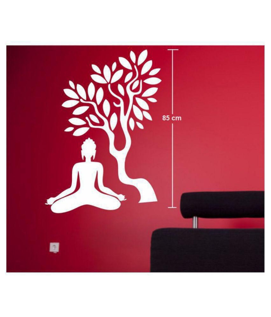 Asmi Collection Meditating White God Buddha under a Tree Religious & Inspirational Sticker ( 110 x 110 cms )