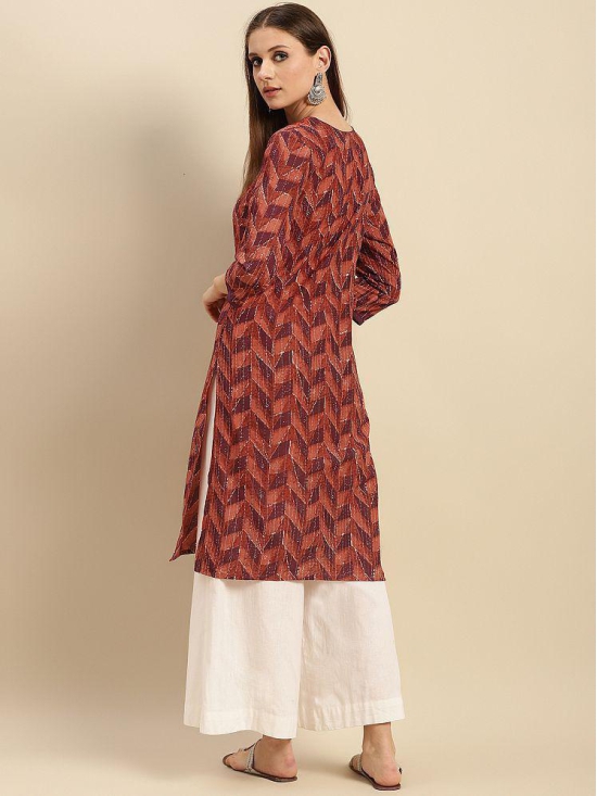 Rangita Women 100% Cotton Peach Geometric printed Knee length straight kurti - None