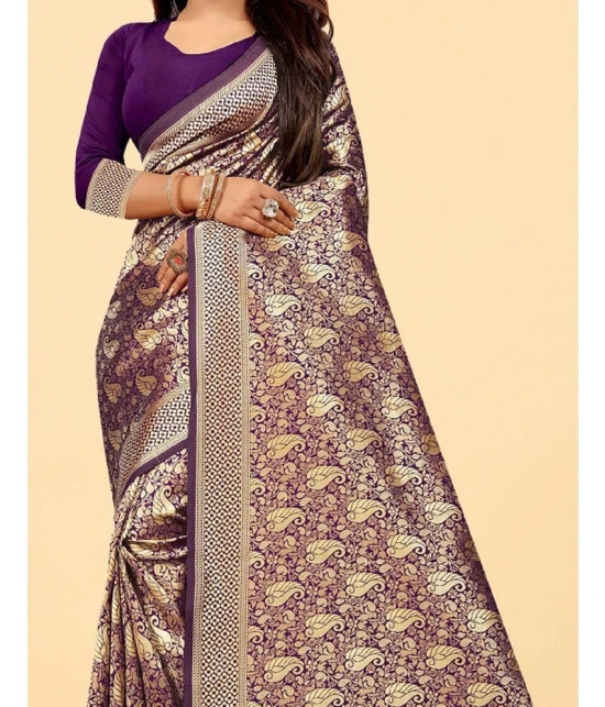 Gazal Fashions - Purple Banarasi Silk Saree With Blouse Piece ( Pack of 1 ) - Purple