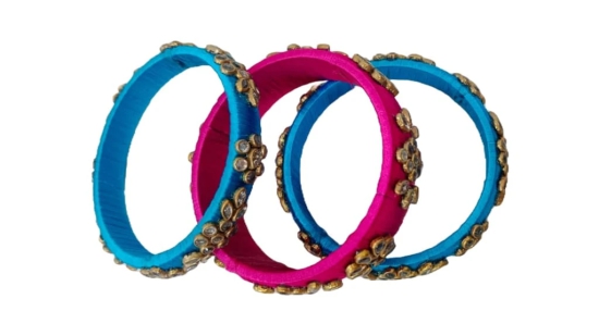 Silk Thread Bangles with Stone Work in Pink and Blue