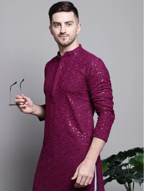 Sequin Embroidered Pure Cotton Kurtas-L / Purple