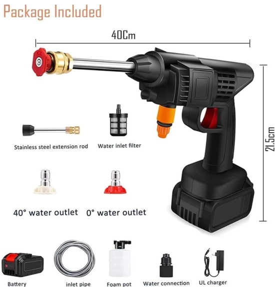 48V Cordless Power Washer, 1600 PSI Electric Pressure Washer with 2000mAh Battery, Portable High Pressure Washer for Car Washing, Home Cleaning