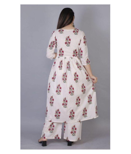 MAUKA - Pink White Frock Style Cotton Womens Stitched Salwar Suit ( Pack of 1 ) - 5XL