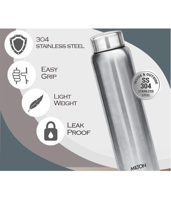 Milton Aqua 1000 Stainless Steel Water Bottle, Set of 1, 950 ml, Silver | 100% Leak Proof | Office Bottle | Gym Bottle | Home | Kitchen | Hiking | Treking Bottle | Travel Bottle - Silver