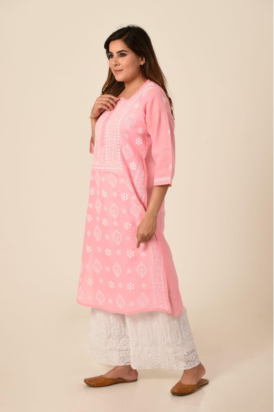 Ladies New Fashion Hand Chikankari Kurti Light Pink