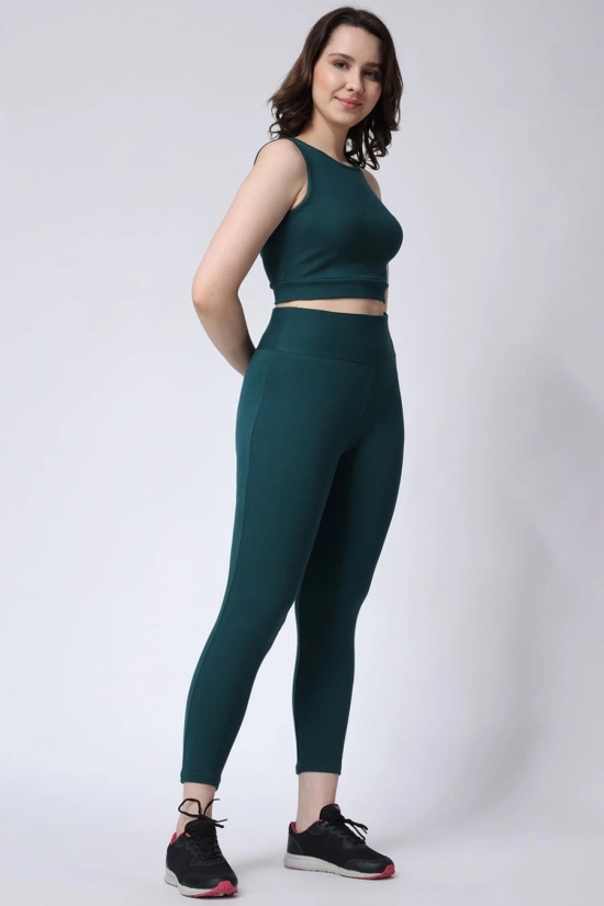 Womens Green Gym Co-Ord Set Leggings & Sleeveless Crop Top-L / Green