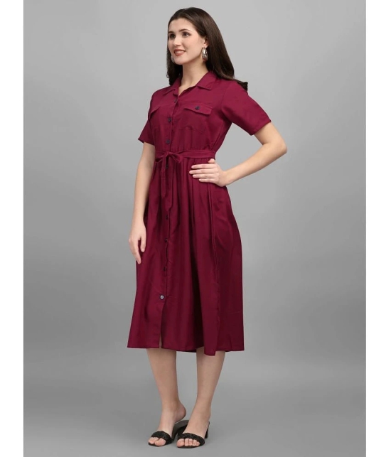 gufrina Rayon Solid Midi Womens Fit & Flare Dress - Maroon ( Pack of 1 ) - None