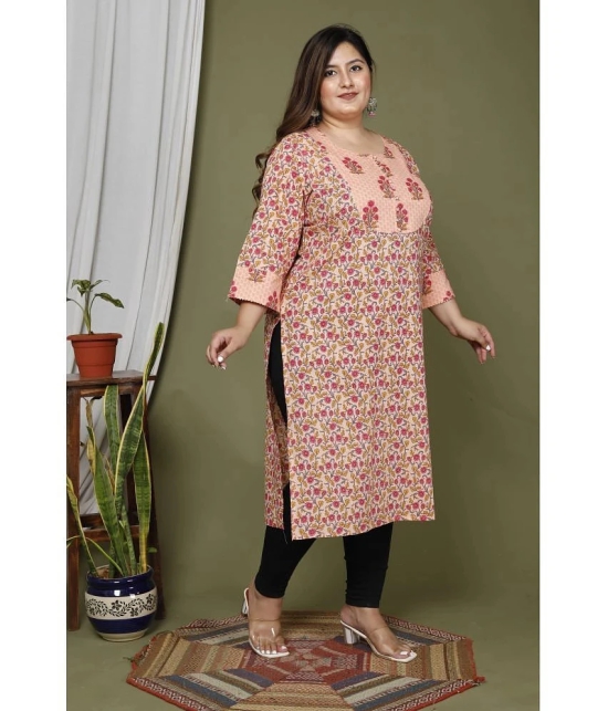 Swasti Cotton Blend Printed Straight Womens Kurti - Peach ( Pack of 1 ) - None