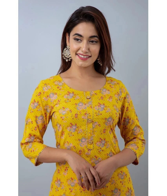 Doriya Rayon Printed 3/4th Sleeves Straight Yellow Kurti Single - None