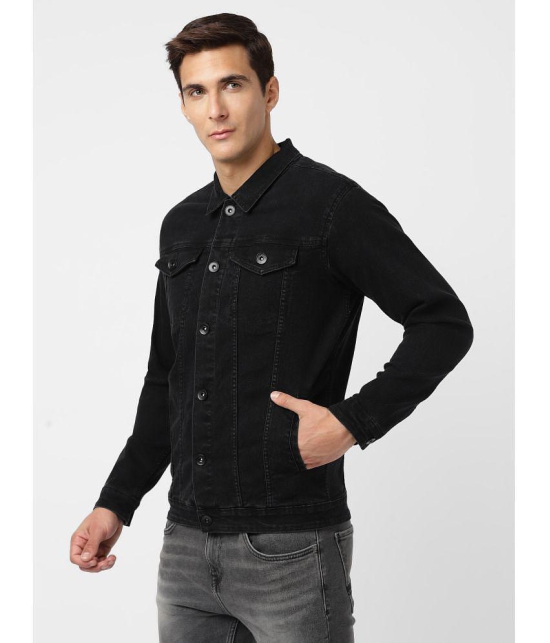 UrbanMark Men Regular Fit Denim Jacket-Black - None