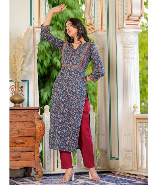 Vbuyz Cotton Printed Straight Womens Kurti - Blue ( Pack of 1 ) - None