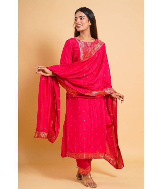 Estela - Pink Straight Viscose Women's Stitched Salwar Suit ( Pack of 1 ) - None