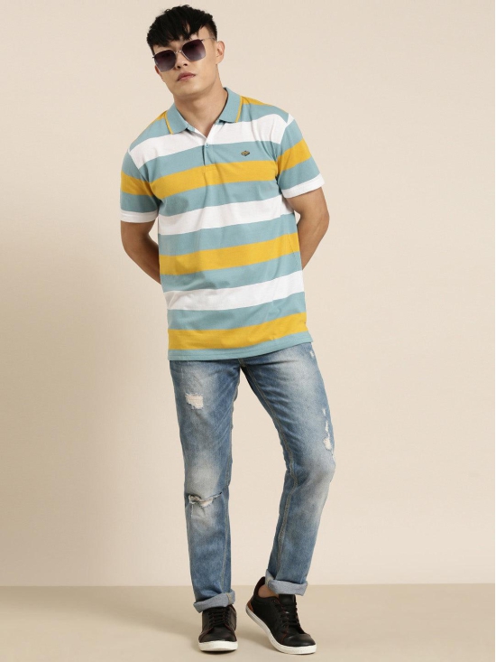 JOVEN Men Multicolor Striped Polo Collar T-Shirt-XL / Multicolor