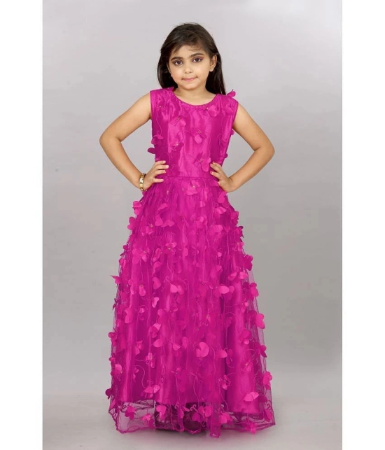 A TO Z CART Fluorescent Pink Net Girls Gown ( Pack of 1 ) - None