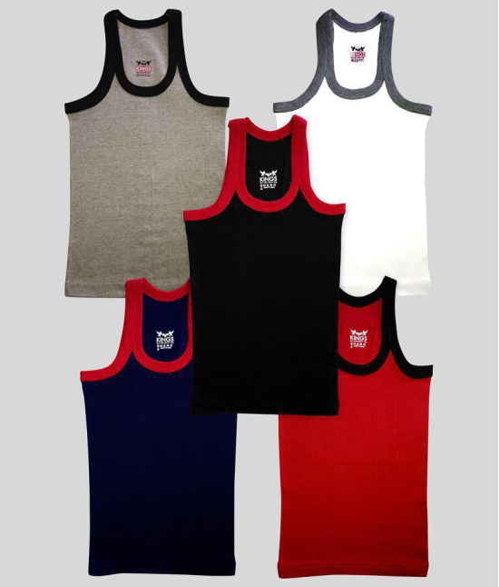 HAP KINGS BOYS Grey, Blue, Red, Black & White RIB VEST Pack of 5 - None