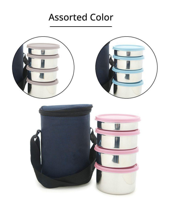 HOMETALES Stainless Steel Lunch/Tiffin Box,200ml,350mlx2,500ml,Assorted Color (4U), With Soft Pouch