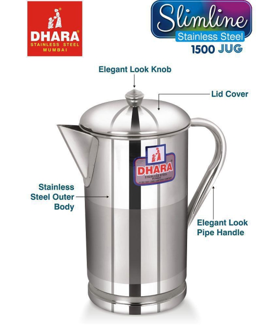 Dhara Stainless Steel Slimline jug 1500 Stainless Steel Jugs 1500 mL - Silver