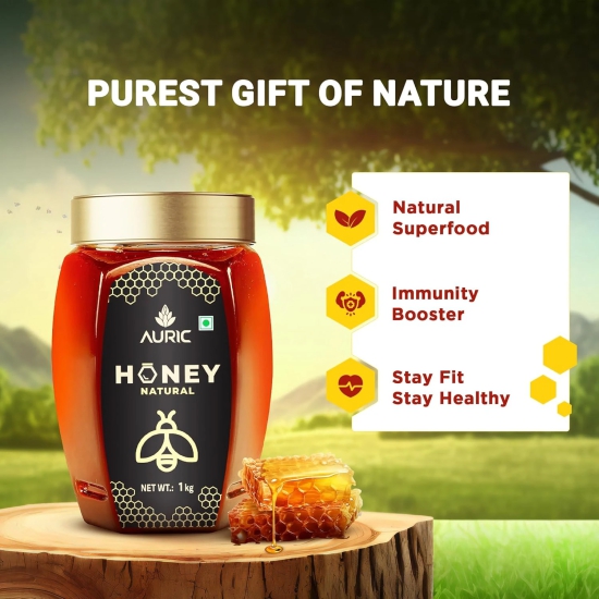 Auric Pure1Kg Honey Crafted from Multi-Flower Sources, 100% Purity with No Added Sugar