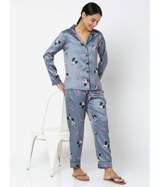 Smarty Pants - Grey Satin Womens Nightwear Nightsuit Sets ( Pack of 1 ) - None