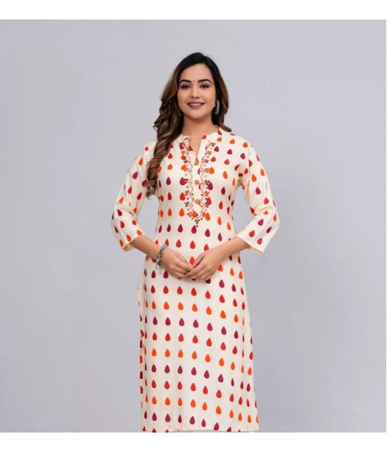 MAUKA Rayon Printed Straight Women''s Kurti - Beige ( Pack of 1 ) - None