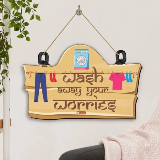 Indigifts Abstract Laundry Room Wall Hanging 11.05x7 Inches Signboard - Laundry Room Sign Board| Brown | 4mm Medium Density Fiber made out of wooden residual glued under heat and pressure with Thread