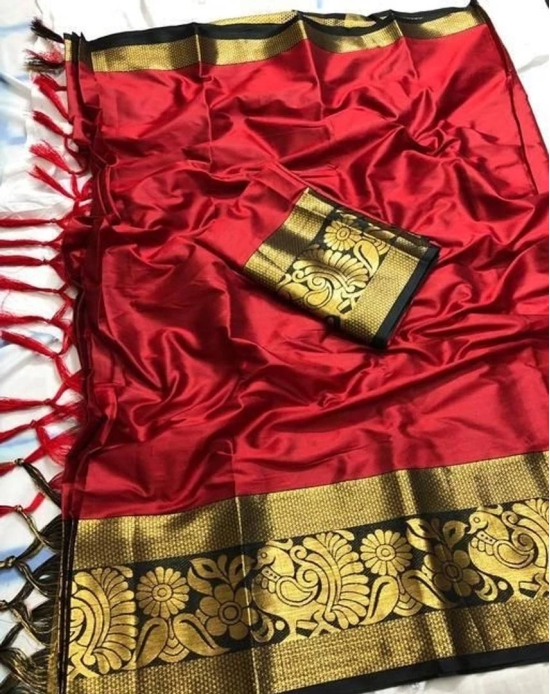 Stylish Multicolored Cotton Silk Saree with Blouse piece-Red