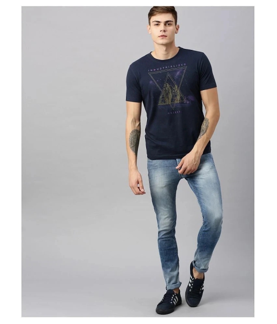 Huetrap Cotton Blend Navy Blue Printed T-Shirt Single Pack - None