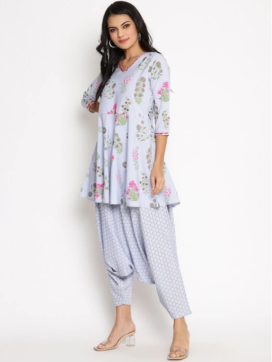 Women Blue Floral Printed Panelled Kurti with Harem Pants