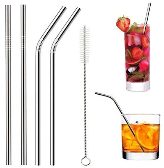 KATHIYAWADI Stainless Steel Fusion Glass Tumbler with Stainless Steel Drinking Straws and Cleaning Brush Stainless Steel Lid (Multicolor) (400ML)