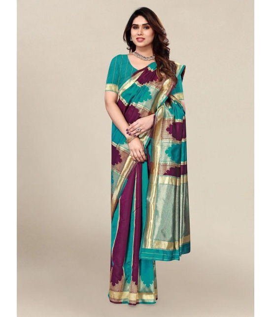 Om Shantam Sarees - Rama Banarasi Silk Saree With Blouse Piece ( Pack of 1 ) - Rama