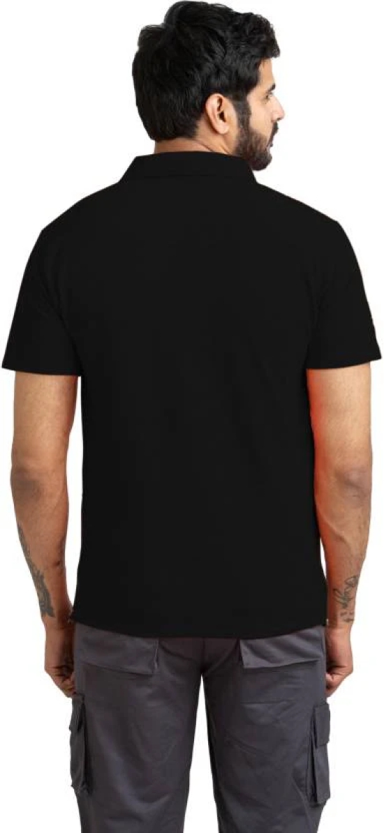 Men Solid Polo Neck Polyester Black T-Shirt