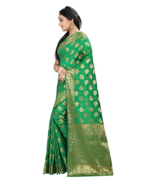 Gazal Fashions - Green Banarasi Silk Saree With Blouse Piece (Pack of 1)