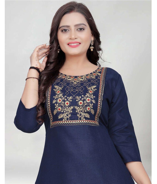 BROTHERS DEAL - Navy Cotton Blend Women's Straight Kurti ( Pack of 1 ) - None