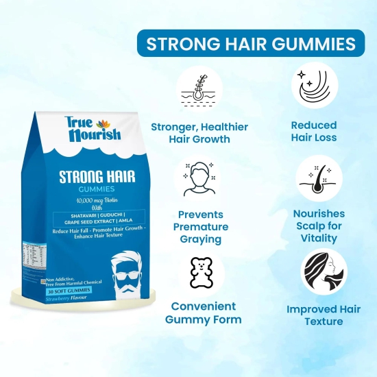 Strong Hair Biotin Gummies with Bhringraj, Guduchi, Shatavari (30 Gummies)