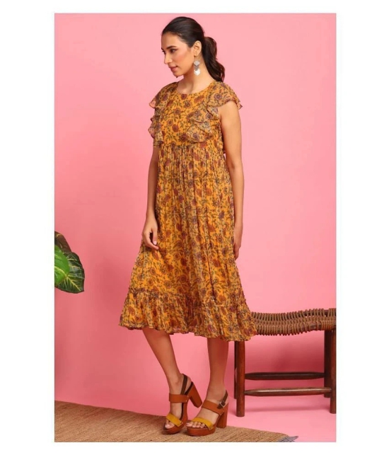 Janasya Poly Georgette Yellow Fit And Flare Dress - - XS