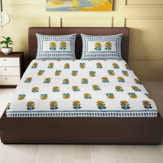 Alankaran Design- Floral Print - Gand Block Printed Double Bed Sheet
