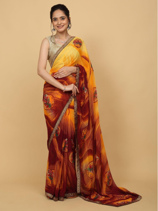 Craftsvilla Beige Georgette Lace Border Designer Saree | Chiffon saree,  Saree designs, Trendy sarees