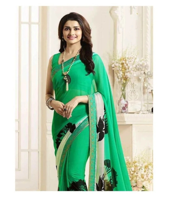 Gazal Fashions - Green Chiffon Saree With Blouse Piece (Pack of 1)