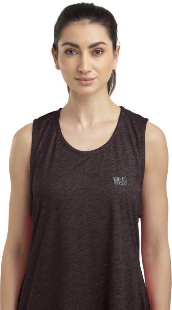 Women Solid Round Neck Polyester Brown T-Shirt