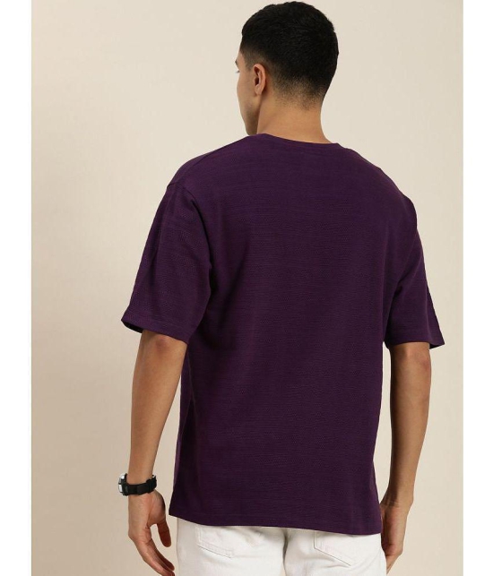 Difference of Opinion 100% Cotton Relaxed Fit Self Design Half Sleeves Mens T-Shirt - Purple ( Pack of 1 ) - None