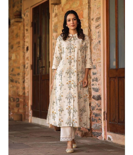 AMIRA'S INDIAN ETHNICWEAR Cotton Flex Printed Front Slit Women's Kurti - Beige ( Pack of 1 ) - None