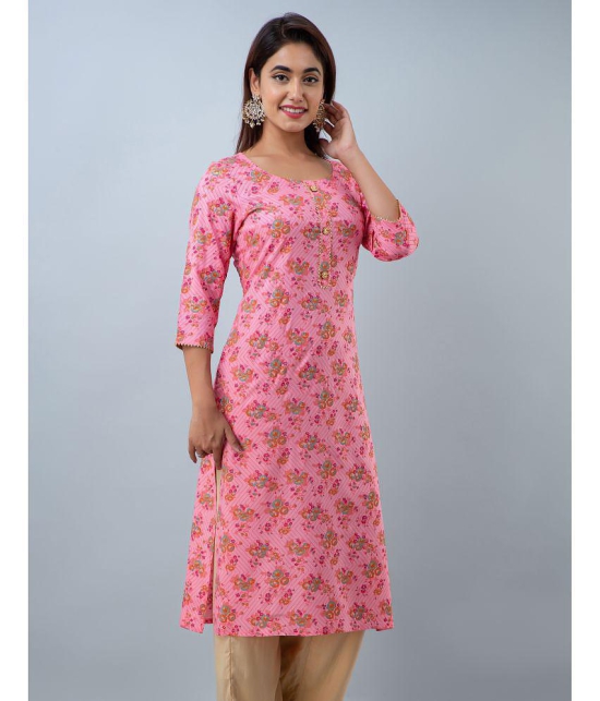 Doriya Rayon Printed 3/4th Sleeves Straight Pink Kurti Single - None