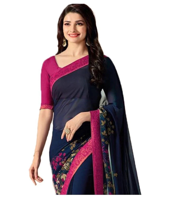 Gazal Fashions - Blue Georgette Saree With Blouse Piece (Pack of 1)