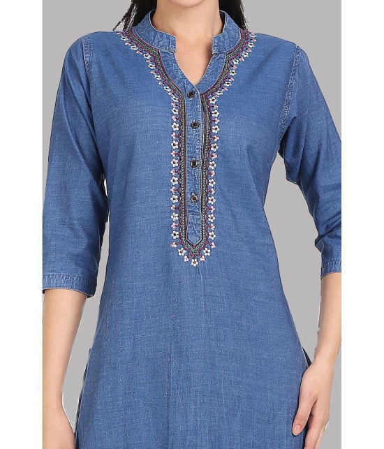 CEFALU - Blue Denim Women''s Straight Kurti ( Pack of 1 ) - None