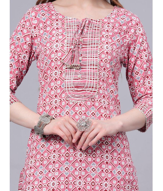 JC4U Cotton Printed Kurti With Pants Womens Stitched Salwar Suit - Pink ( Pack of 1 ) - None